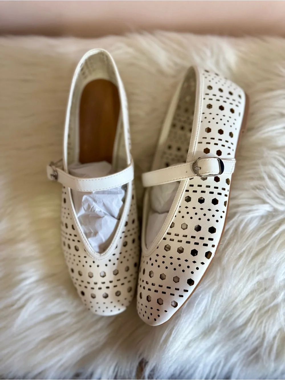 Women’s White Perforated Mary Jane Flats
